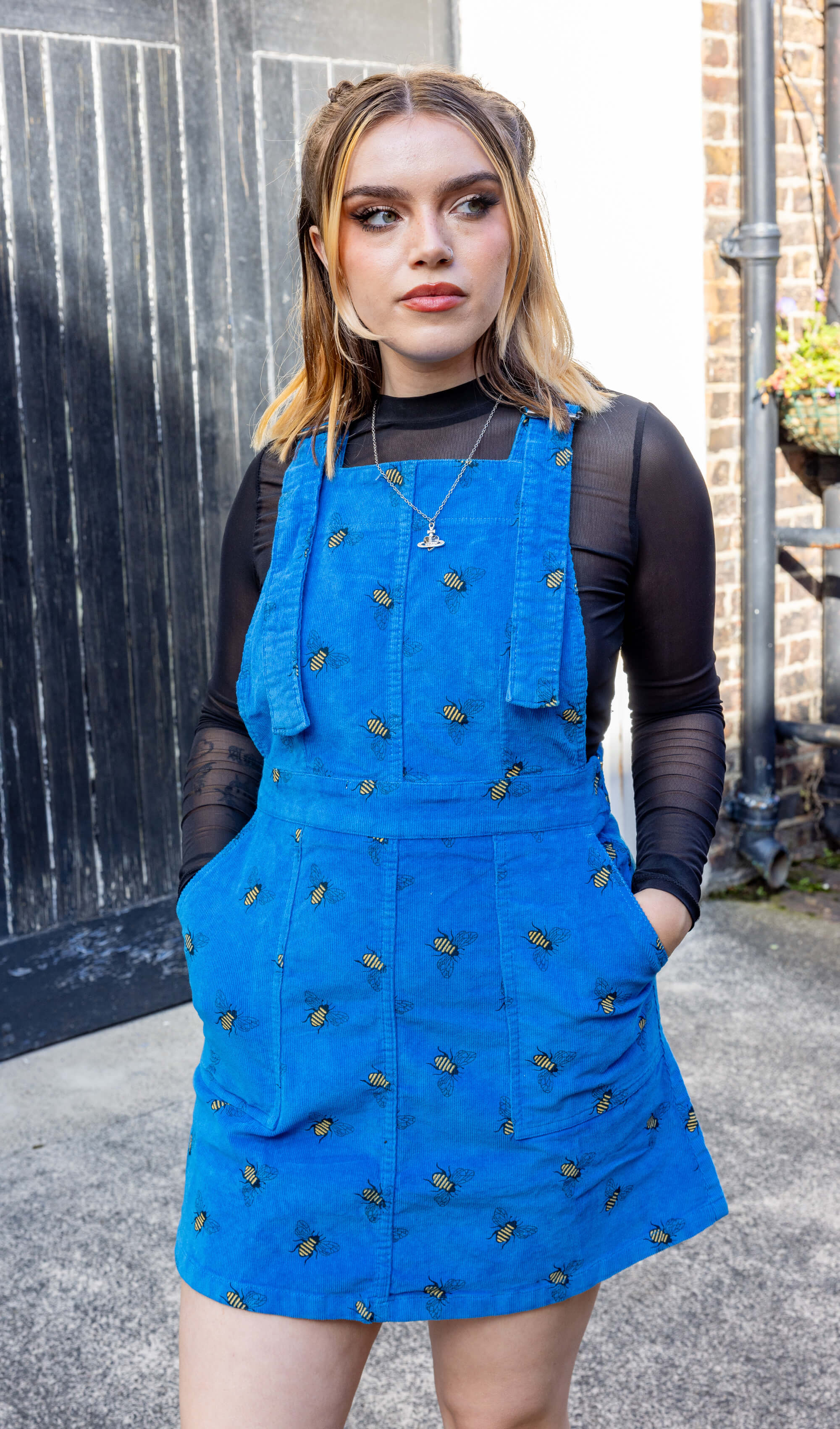 Blue Bee Stretch Corduroy Pinafore Dress Run and Fly